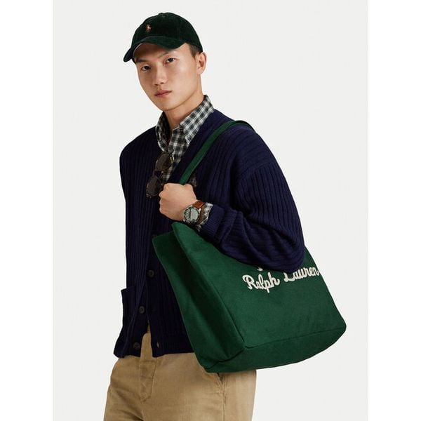 Torebka Polo Ralph Lauren. Zielone shopper bag Polo Ralph Lauren, bez wzorów, bez dodatków. Za 325.99 zł.