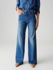 OPUS Dżinsy "Melly" - Palazzo fit - w kolorze niebieskim rozmiar: 36/L32. Niebieskie jeansy Opus, l, z aplikacjami, ze skóry, z podwyższonym stanem. Za 259.95 zł.