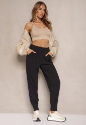 Czarne Spodnie High Waist z Gumką w Talii Teniela. Czarne jeansy Renee, l, bez wzorów, z jeansu, eleganckie, z podwyższonym stanem. W wyprzedaży za 55.99 zł.