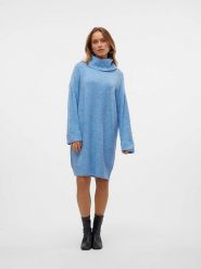 Vero Moda Sukienka dzianinowa w kolorze błękitnym rozmiar: XS. Niebieskie sukienki Vero Moda, na co dzień, xs, bez wzorów, z dzianiny, bez kołnierzyka, bez ramiączek, midi, proste. Za 74.81 zł.