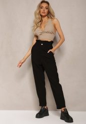 Czarne Klasyczne Spodnie z Elastyczną Talią Paper Bag Targea. Czarne jeansy Renee, l, bez wzorów, z jeansu, klasyczne, z podwyższonym stanem. W wyprzedaży za 47.99 zł.