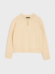 Sweter z dekoltem w kształcie łezki - kremowy. Białe swetry Sinsay, l, bez wzorów, bez ramiączek. Za 59.99 zł.