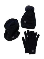 Damski Zimowy Zestaw Termiczny - Czapka + Rękawiczki + Komin - Granatowy. Niebieskie czapki zimowe HEAT KEEPER, bez wzorów, z dzianiny. Za 177.72 zł.