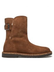 Birkenstock Botki Uppsala Mid Shearling Leve 1028109 Brązowy. Brązowe botki Birkenstock, bez wzorów, ze skóry, bez obcasa, na płaskiej podeszwie, bez zapięcia. Za 699.99 zł.
