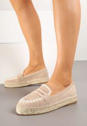 Ciemnobeżowe Espadryle na Plecionej Podeszwie Zdobione Haftem Emlexia. Brązowe espadryle Born2be, z aplikacjami, z jeansu, boho, bez obcasa, na obcasie. W wyprzedaży za 87.99 zł.