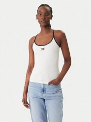 Tommy Jeans Top DW0DW22261 Biały Slim Fit. Białe topy Tommy Jeans, s, bez wzorów, z bawełny, bez kołnierzyka, bez ramiączek. Za 149.99 zł.