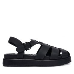 Sandały Barbour. Czarne sandały Barbour, bez wzorów, bez obcasa, na płaskiej podeszwie, bez zapięcia. Za 739.99 zł.