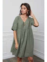La Compagnie Du Lin Lniana sukienka "Etsy" w kolorze khaki rozmiar: XL. Brązowe sukienki La Compagnie Du Lin, xl, bez wzorów, ze lnu, bez kołnierzyka, bez ramiączek, mini. Za 173.60 zł.