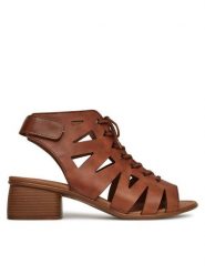 Remonte Sandały CEO-R8776-24 Brązowy. Brązowe sandały Remonte, bez wzorów, ze skóry, bez obcasa, na słupku, bez zapięcia. Za 389.99 zł.