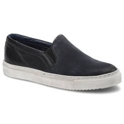 Tenisówki damskie Carinii, wsuwane i na płaskiej podeszwie, granatowe, B3599_-I28-D-PSK-B67. Niebieskie trampki Carinii, bez wzorów, z jeansu, eleganckie, bez zapięcia. Za 209.00 zł.