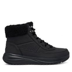 Trapery Skechers. Czarne traperki Skechers, bez wzorów, bez obcasa, bez zapięcia. Za 429.99 zł.
