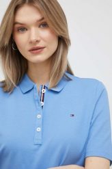 Tommy Hilfiger polo damski kolor niebieski z kołnierzykiem. Niebieskie t-shirty Tommy Hilfiger, z aplikacjami, bez kołnierzyka, bez ramiączek. Za 299.99 zł.