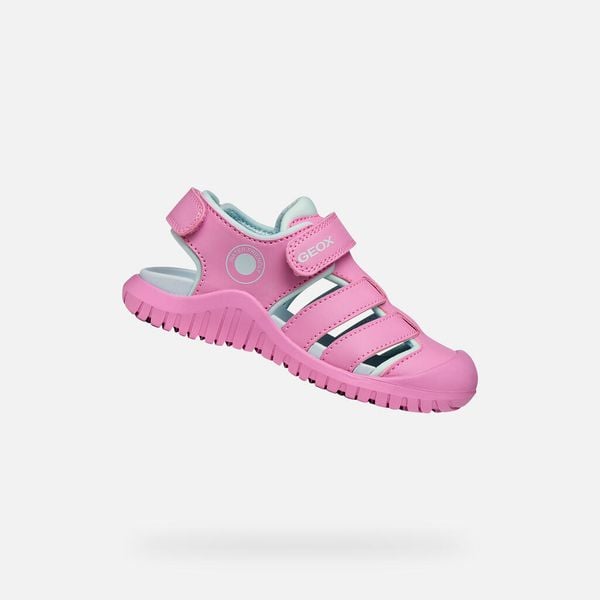Sandały GEOX J S FUSBETTO PRO Rose. Czerwone sandały Geox, bez wzorów, z syntetyku, bez obcasa, bez zapięcia. Za 251.99 zł.