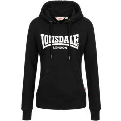 Bluza damska z kapturem Lonsdale Flookburgh. Czarne bluzy Lonsdale, m, bez wzorów, z bawełny, bez ramiączek, z kapturem. Za 228.50 zł.