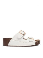 Go Soft Klapki CEO-W21202 Biały. Białe klapki GO SOFT, bez wzorów, ze skóry, bez obcasa, bez zapięcia. Za 99.99 zł.