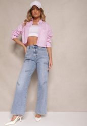 Niebieskie Szerokie Jeansy High Waist z Ozdobnymi Naszywkami Hleffia. Niebieskie jeansy Renee, z aplikacjami, z jeansu, eleganckie, z podwyższonym stanem. W wyprzedaży za 99.99 zł.