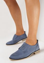 Jasnoniebieskie Półbuty z Imitacji Zamszu i Wiązaniem Vilsita. Niebieskie półbuty wsuwane Born2be, bez wzorów, eleganckie, bez obcasa. W wyprzedaży za 67.99 zł.