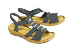 RIEKER 62850-14 blue, sandały damskie. Niebieskie sandały Rieker, bez wzorów, bez obcasa, bez zapięcia. Za 289.90 zł.