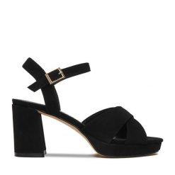 Sandały JENNY. Czarne sandały Jenny, bez wzorów, bez obcasa, na słupku, bez zapięcia. Za 149.99 zł.