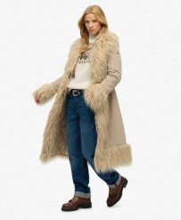 Superdry Długi płaszcz Afghan Slim sztruks - TAUPE. Brązowe płaszcze Superdry, bez wzorów, ze sztruksu, boho, bez kaptura. Za 658.30 zł.
