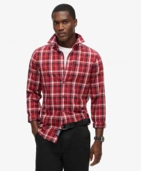 Superdry Koszula Vintage w Kratę z Bawełny Organicznej. Czerwone koszule Superdry, s, z aplikacjami, z bawełny, klasyczne, bez kołnierzyka, bez ramiączek. Za 314.00 zł.