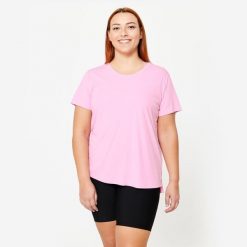 Koszulka fitness damska Domyos Puls Size krótki rękaw. Czerwone t-shirty sportowe DOMYOS, l, bez wzorów, z dzianiny, bez ramiączek, na fitness i siłownię. Za 39.99 zł.