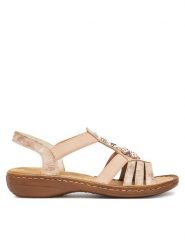 Rieker Sandały CEO-60855-31 Różowy. Czerwone sandały Rieker, bez wzorów, z syntetyku, bez obcasa, na płaskiej podeszwie, bez zapięcia. Za 299.99 zł.