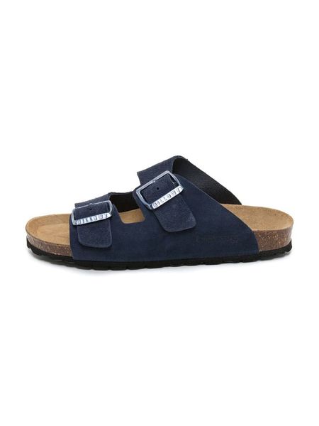 Billowy Skórzane klapki w kolorze granatowym rozmiar: 41. Niebieskie klapki Billowy, bez wzorów, klasyczne, z otwartym noskiem, bez obcasa, bez zapięcia. Za 159.95 zł.