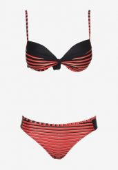 Czerwono-Czarne Bikini 2-Częściowe w Paski Biustonosz na Cienkich Ramiączkach i Majtki Figi Catara. Czerwone bikini Born2be, bez wzorów. Za 59.99 zł.