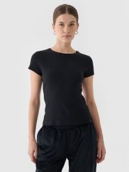 4F T-shirt slim gładki damski - czarny L. Czarne t-shirty 4f, l, bez wzorów, z bawełny, klasyczne, bez kołnierzyka, bez ramiączek. Za 29.99 zł.