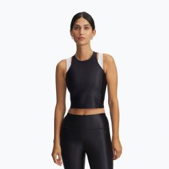 Top treningowy damski Under Armour Motion Shine Tank black/jet gray. Czarne topy Under Armour, bez wzorów, bez kołnierzyka, bez ramiączek. Za 83.99 zł.