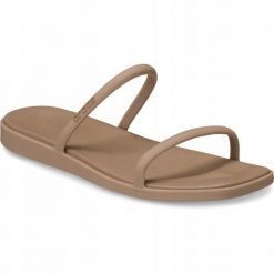 Klapki Dla Dorosłych Crocs Miami Two Strap. Brązowe klapki Crocs, bez wzorów, z materiału, bez obcasa, bez zapięcia. Za 199.99 zł.