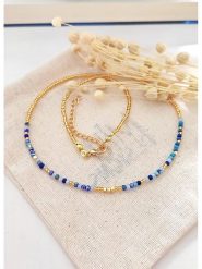 Atelier MIU Pozłacany naszyjnik z kryształami - dł. 45 cm rozmiar: onesize. Niebieskie naszyjniki atelier MIU, z materiału, z kryształem, pozłacane. Za 61.02 zł.