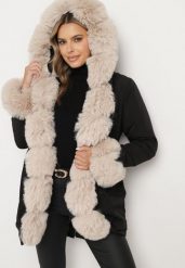 Czarno-Beżowa Kurtka Parka z Kapturem i Wstawkami z Futerka Caranze. Czarne kurtki Born2be, na jesień, l, bez wzorów, z kapturem. W wyprzedaży za 169.99 zł.