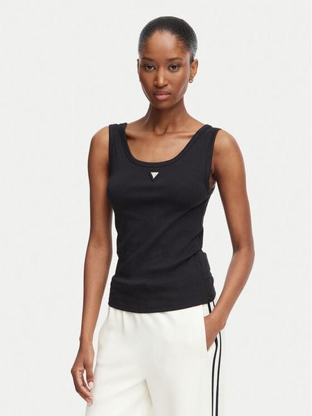 Guess Top V6YP09 K4312 Czarny Regular Fit. Czarne topy Guess, s, z aplikacjami, bez kołnierzyka, bez ramiączek. Za 154.99 zł.