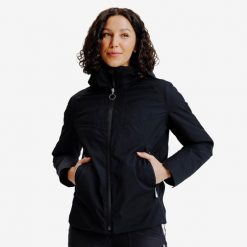 Kurtka jeździecka damska Fouganza 900 ciepła. Brązowe kurtki FOUGANZA, na zimę, m, w ażurowe wzory, z materiału, biznesowe, bez kaptura. Za 399.99 zł.