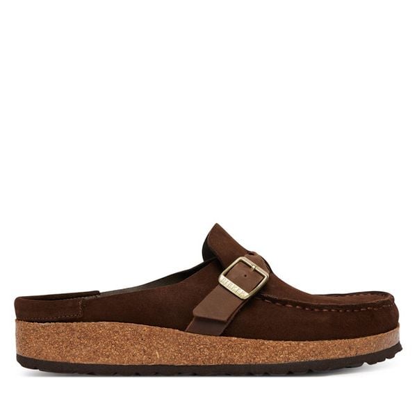 Klapki Birkenstock. Brązowe klapki Birkenstock, bez wzorów, bez obcasa, bez zapięcia. Za 719.99 zł.