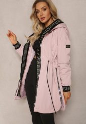 Różowa Kurtka Parka z Geometrycznym Wzorem na Kapturze i Rękawach Lidya. Czerwone kurtki Renee, l, bez wzorów. W wyprzedaży za 83.99 zł.