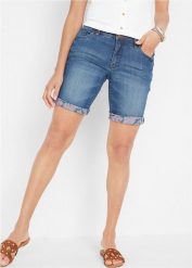 Bermudy dżinsowe Straight, mid waist. Niebieskie jeansy bonprix, bez wzorów, z jeansu. Za 109.99 zł.