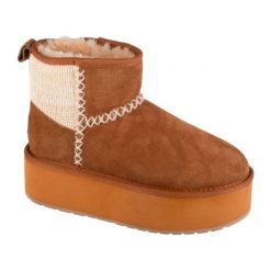 Buty Emu Australia Stinger Knit Flatform W13143-CHES brązowe. Brązowe śniegowce bez wzorów, z gumy, bez zapięcia. Za 797.63 zł.