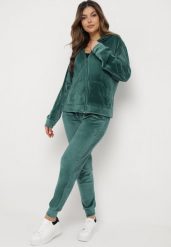 Ciemnozielony 2-Częściowy Welurowy Komplet Dresowy ze Spodniami i Bluzą z Kapturem Bondia. Zielone bluzy Born2be, xl, bez wzorów, z dresówki, z kapturem. W wyprzedaży za 67.99 zł.