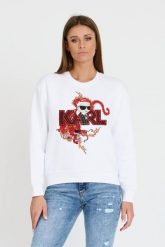 KARL LAGERFELD Biała bluza ikonik lny. Białe bluzy KARL LAGERFELD, xs, bez wzorów, bez ramiączek, bez kaptura. W wyprzedaży za 599.99 zł.