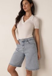 Jasnoniebieskie Jeansowe Szorty Casual Bermudy z Wysokim Stanem z Bawełny Metithe. Niebieskie szorty Born2be, bez wzorów, z bawełny, casualowe. Za 89.99 zł.