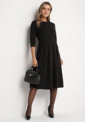 Czarna Rozkloszowana Sukienka Ozdobiona Przeszyciami Reamira. Czarne sukienki Born2be, na co dzień, m, bez wzorów, eleganckie, bez kołnierzyka, bez ramiączek, midi, rozkloszowane. W wyprzedaży za 101.99 zł.