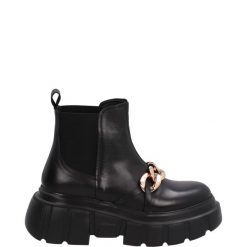BOTKI Z OZDOBĄ 6028618 BLACK. Czarne botki Venezia, z aplikacjami, ze skóry, bez obcasa, bez zapięcia. Za 239.00 zł.