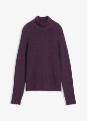 Sweter z prążkowanej dzianiny z czystej bawełny organicznej. Czarne swetry bonprix, bez wzorów, z bawełny, bez ramiączek. Za 104.99 zł.