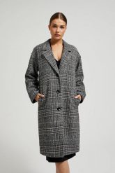 Płaszcz oversize w kratę czarny. Czarne płaszcze MOODO, l, bez wzorów, z poliesteru, bez kaptura. W wyprzedaży za 127.99 zł.