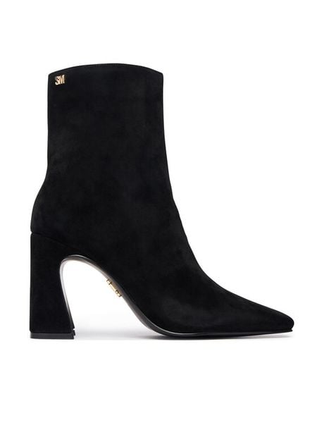 Steve Madden Botki Flares 11005754 Czarny. Czarne botki Steve Madden, bez wzorów, ze skóry, bez obcasa, na słupku, bez zapięcia. Za 769.99 zł.