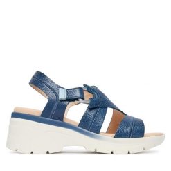 Sandały Hispanitas. Niebieskie sandały Hispanitas, bez wzorów, bez obcasa, na płaskiej podeszwie, bez zapięcia. Za 589.99 zł.