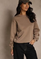 Ciemnobeżowa Bluza z Bawełną i Przeszyciami przy Dekolcie Fezanna. Brązowe bluzy bez kaptura Renee, l, bez wzorów, z bawełny, bez kaptura. Za 59.99 zł.